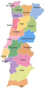 Mapa de la organización territorial de Portugal